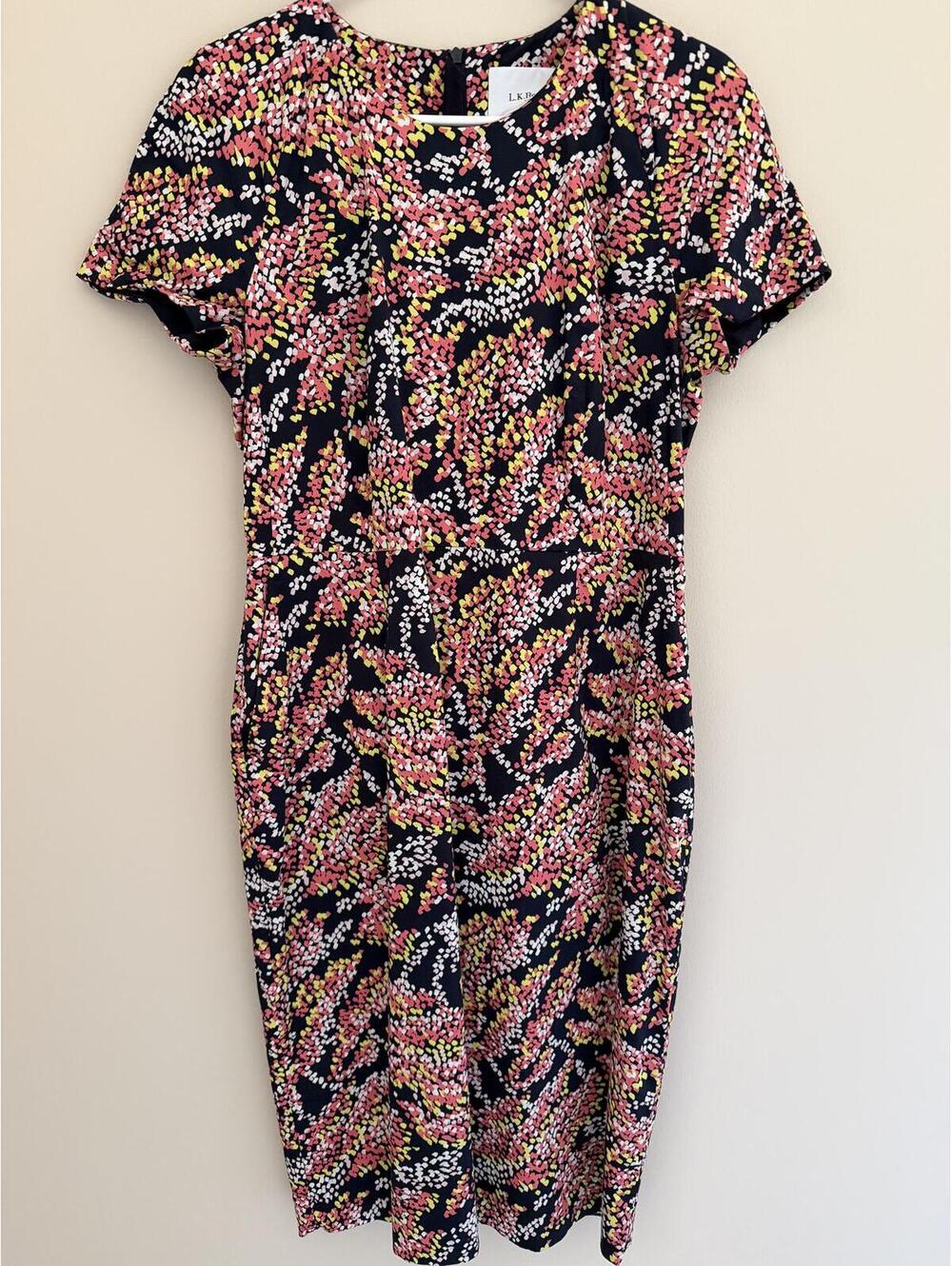 L.K. Bennett DR Gabriel Blue Animal Flattering Hour Glass Classy Wedding Guest